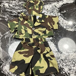 Build A Bear  BAB~Camouflage Army Outfit~Pants, Shirt, And Hat